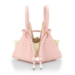 Buy now the Exotic Lia Handbag inspired by the geometric shapes of our designer's birth city Barcelona, and its world known artist, Antonio Gaudí, architect of the world wonder La Sagrada Familia. The Iconic Lia Python Pastel Pink Handbag has a unique and functional pyramidal design able to fit all your essentials.