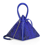 Buy now the Exotic Lia Handbag inspired by the geometric shapes of our designer's birth city Barcelona, and its world known artist, Antonio Gaudí, architect of the world wonder La Sagrada Familia. The Exotic Lia Electric Blue Handbag has a unique and functional pyramidal design able to fit all your essentials. 
