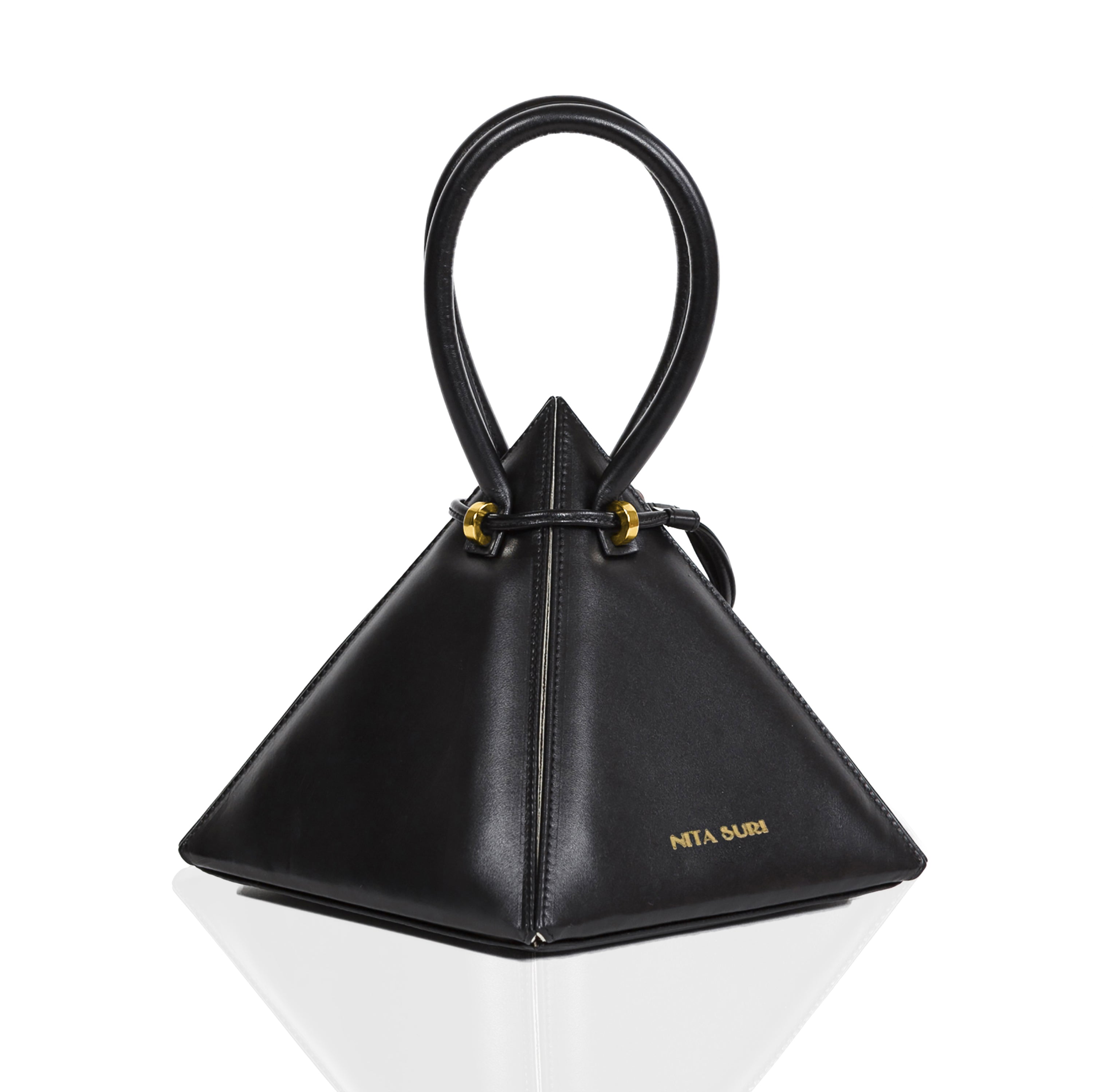 NITASURI - Lia Pyramid Black Iconic Leather Handbag