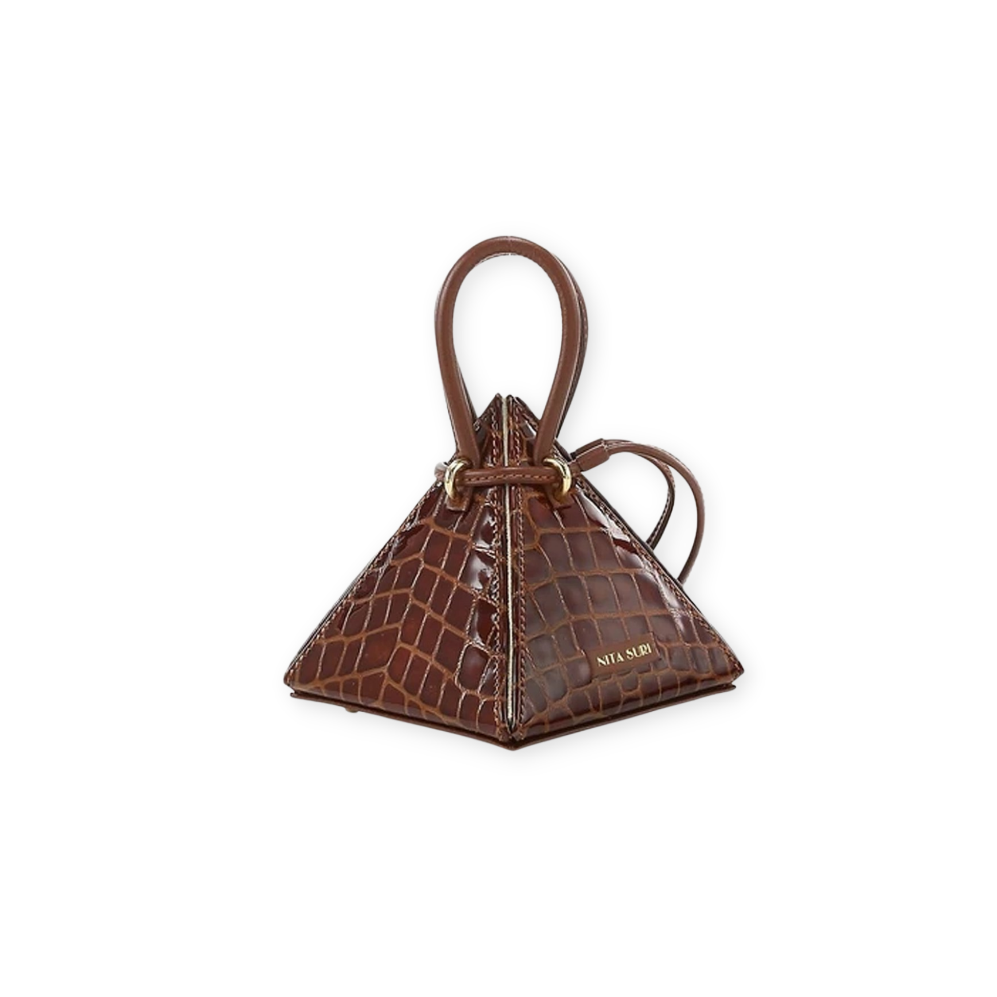 NITASURI- LIA Pyramid Croc-Embossed Cuero Brown Exotic Leather