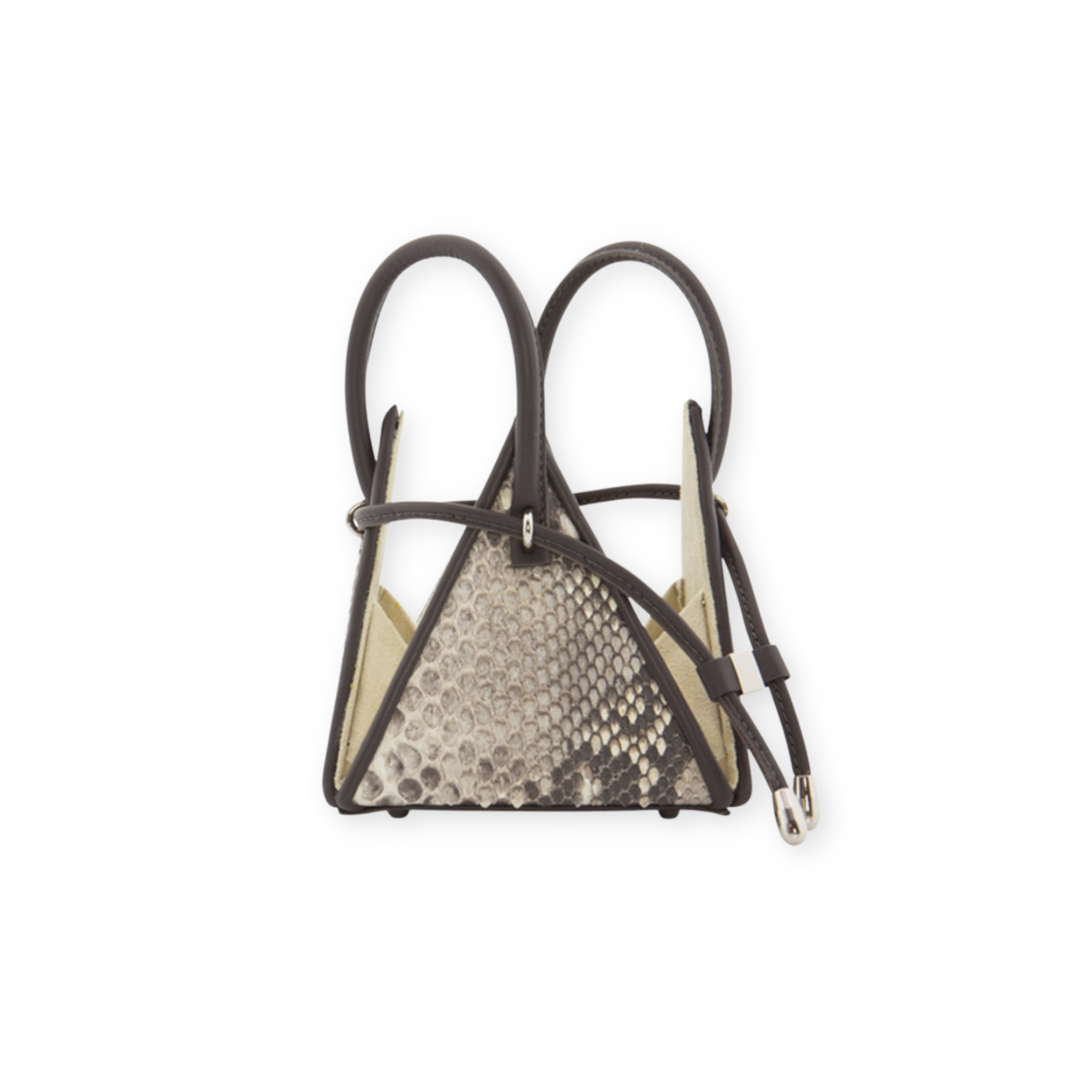Buy now the Exotic LIA Mini bag inspired by the geometric shapes of our designer's birth city Barcelona, and its world known artist, Antonio Gaudí, architect of the world wonder La Sagrada Familia. The Exotic Lia Python Natural Mini bag has a unique and functional pyramidal design able to fit all your essentials. 