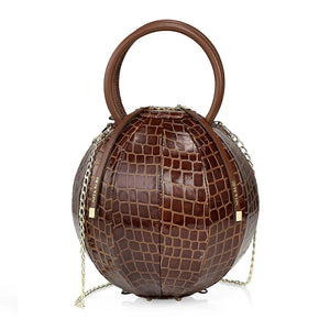 PILO Croc-Embossed Cuero Brown Sphere Handbag - NITASURI
