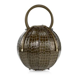 PILO Croc-Embossed Pino Green Sphere Handbag - NITASURI